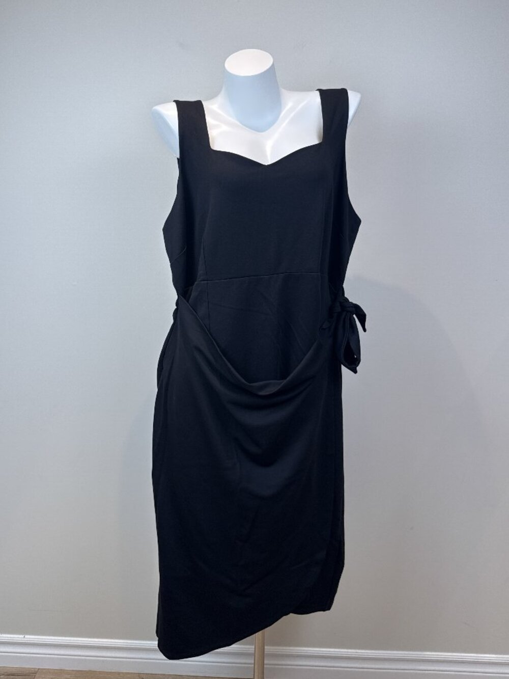 Addition Elle Womens 3X T/G Black Sleeveless Side Tie Drape Midi Wrap Dress NWT